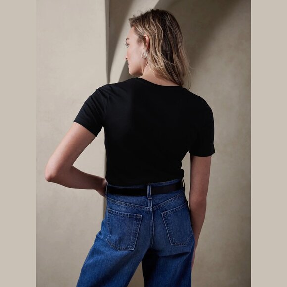 Banana Republic Luxe Touch Cotton V-neck T-shirt XL Black - Picture 5 of 10